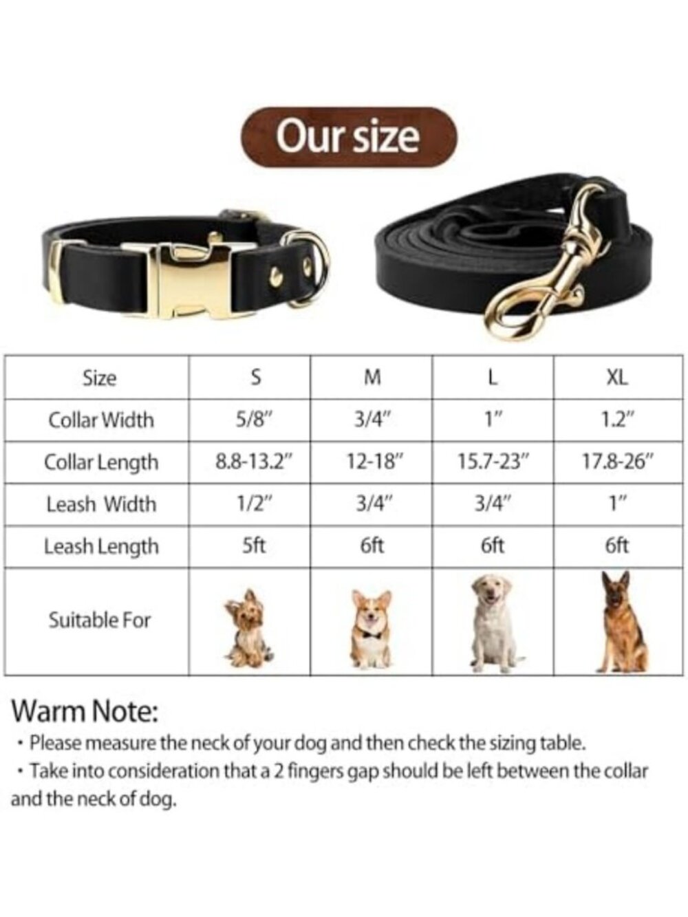 Durable Leather Dog Collar & 6FT Leash Set - Adjustable, Soft, Heavy Duty for - Picture 6 of 6